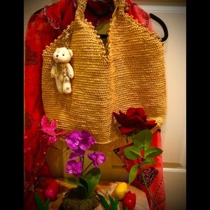 Japanese a vintage style natural straw bag